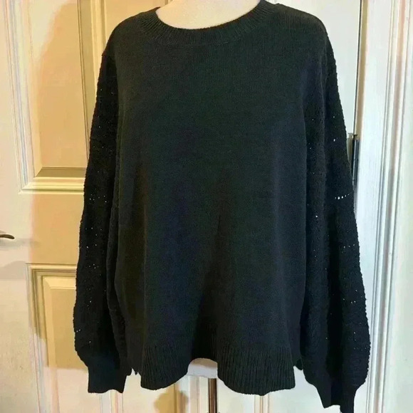 Christian Siriano New York black long sleeve pointelle sweater size XXL … - Picture 1 of 8
